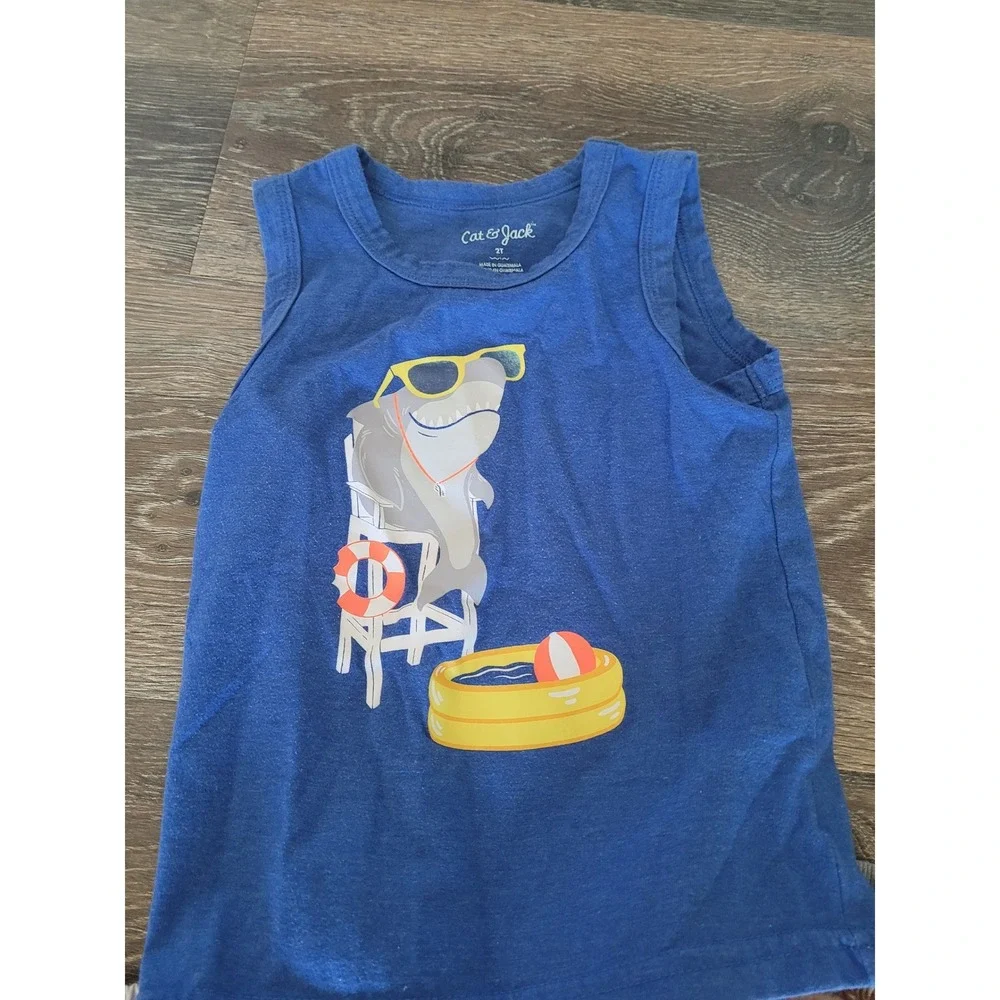 Cat & Jack Old Navy Toddler Boys 2T Summer Bundle‎ Shark Tank Top Shorts 3pc #5